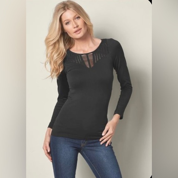 Long sleeve laser cut sweetheart top - Picture 1 of 2